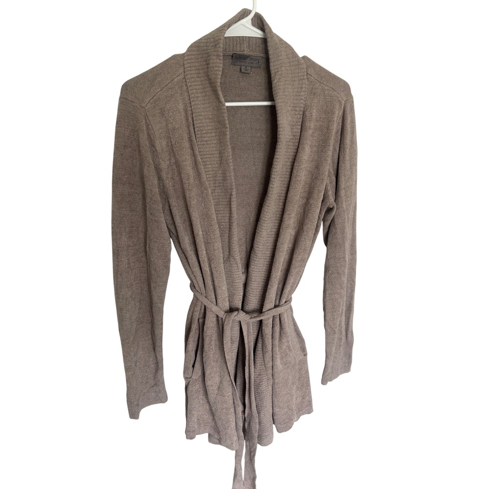 Barefoot Dreams CozyChic Ultra Lite Belted Cardigan Taupe Brown Shawl Collar M